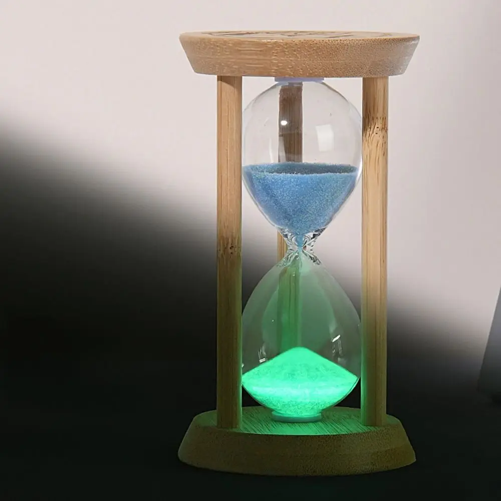 Bamboo Fluorescent Hourglass 1/10 Minute Transparent Glass Luminous Sand Timer No Electricity Required Durable