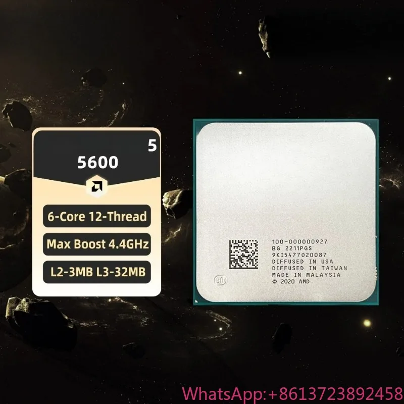 AMD Ryzen 5 5600 CPU AMD R5 5600 Processor 4.4GHz 6-Core 12-Thread 32MB Cache Socket AM4 Desktop PC Gaming CPU