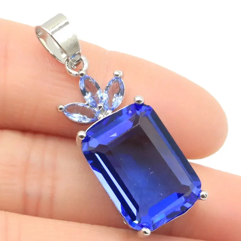 

5g Customized 925 SOLID STERLING SILVER PENDANT Pretty Golden Citrine Red Blood Ruby Rich Blue Aquamarine Violet Tanzanite Lad