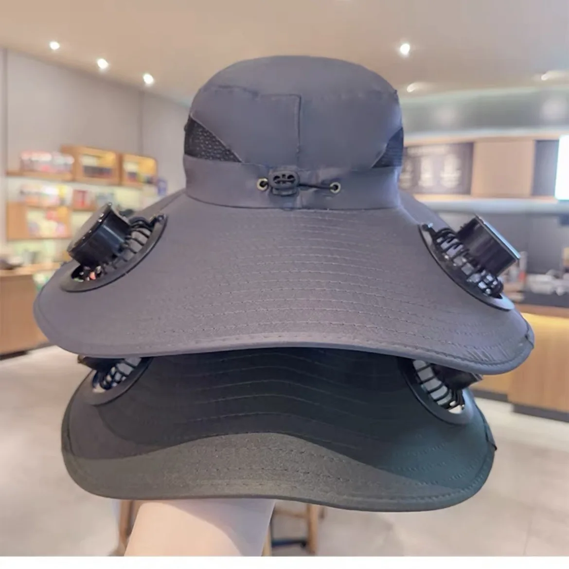 

100 % Polyester Fashion Anti Sun Unisex protection Outdoor Hats Wide Brim Sun Hat with 2 Solar Power Fan for Men Women Summer