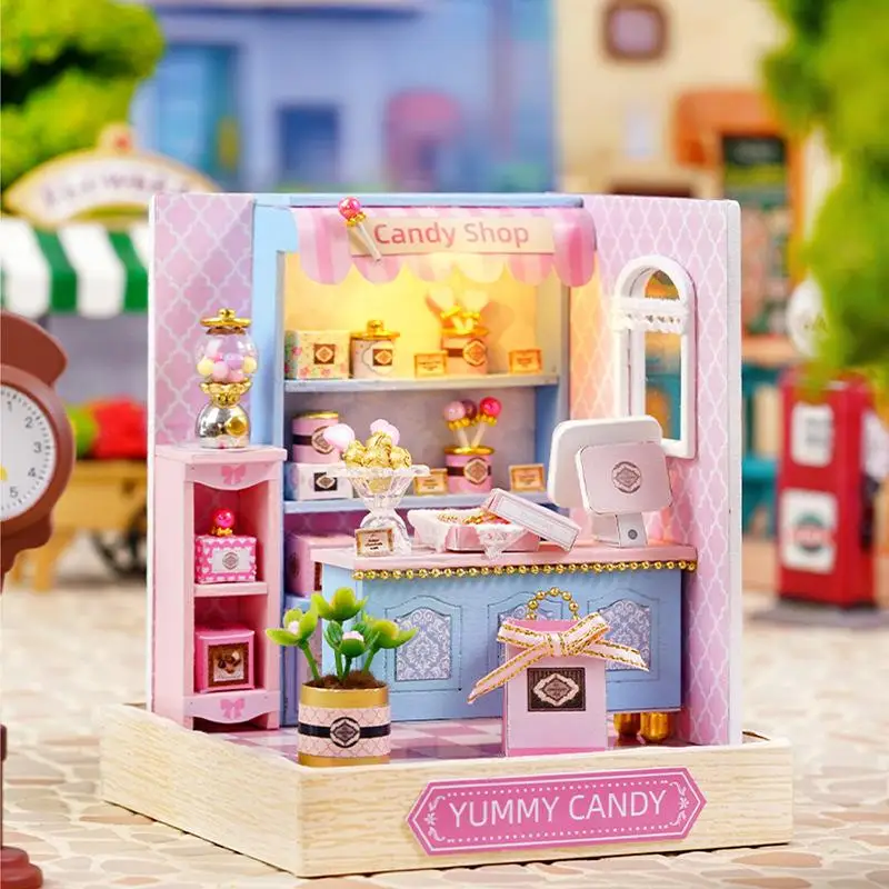 OUZEY Kit de modèle 3D en bois DIY "Sweet Cottage" - Assemblage de magasin de bonbons confortable, artisanat de maison miniature, cadeau créatif pour filles et femmes