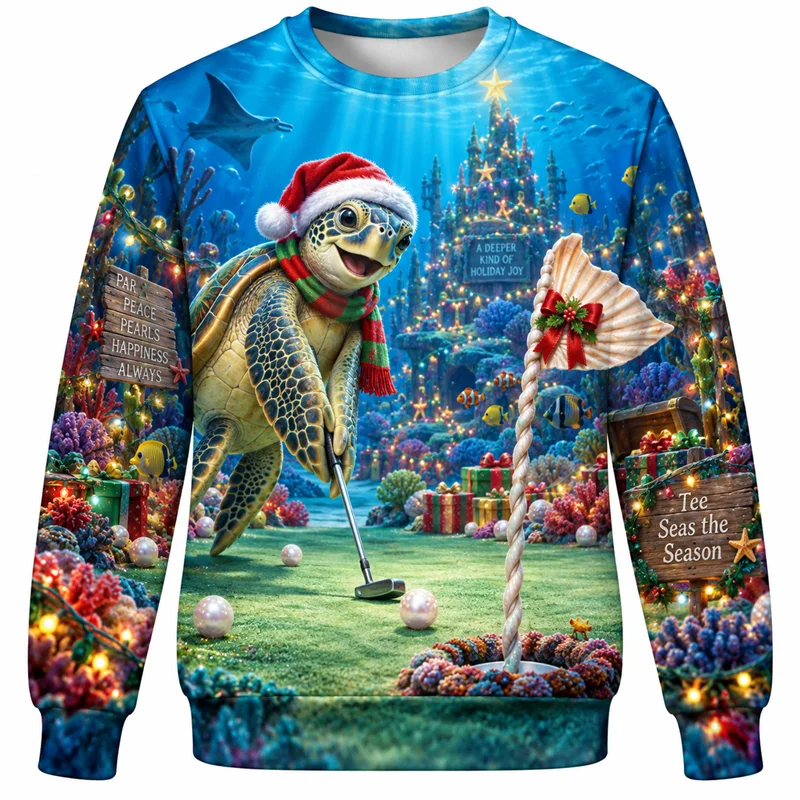 Christmas Golf Sweatshirt Santa Gingerbread Turtle Reindeer Astronaut Crewneck Xmas Pullover Holiday Sports Party Fun Gift Top