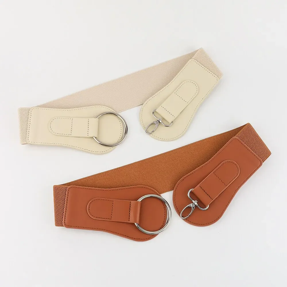 Luxury Ladies 1 Piece Wide Belt Elastic Vintage Buckle Leather Wide Fashion Wild Pin Buckle Women Waist Belt Autumn Embellished