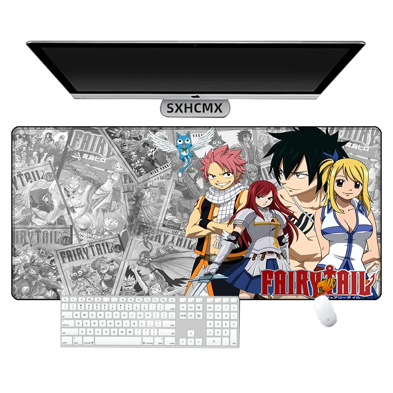 Anime Fairy Tail Mouse Pad Gamer Grande Desk Pad Kawaii Computer Gaming Accessories Stitch Edge Natural Rubber Keyboard Mat