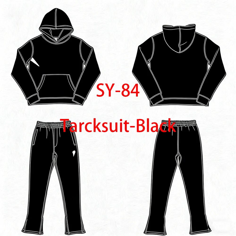 SY-84  Jogging Streetwear Hoodies Trousers Set  Tracksuit Men Clothing Y2k Cotton Sweatshirts Tops Pants Mens Clothes Black