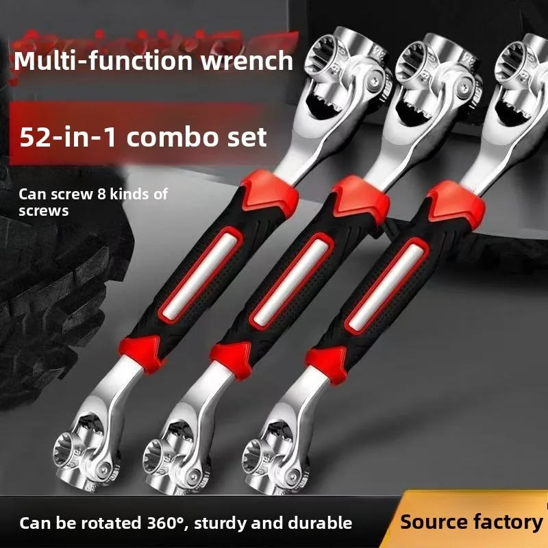 52 in 1 Tools Socket Works Universal Ratchet Spline Bolts Sleeve Rotation Hand Tools 360 Degree Multipurpose Tiger Wrench