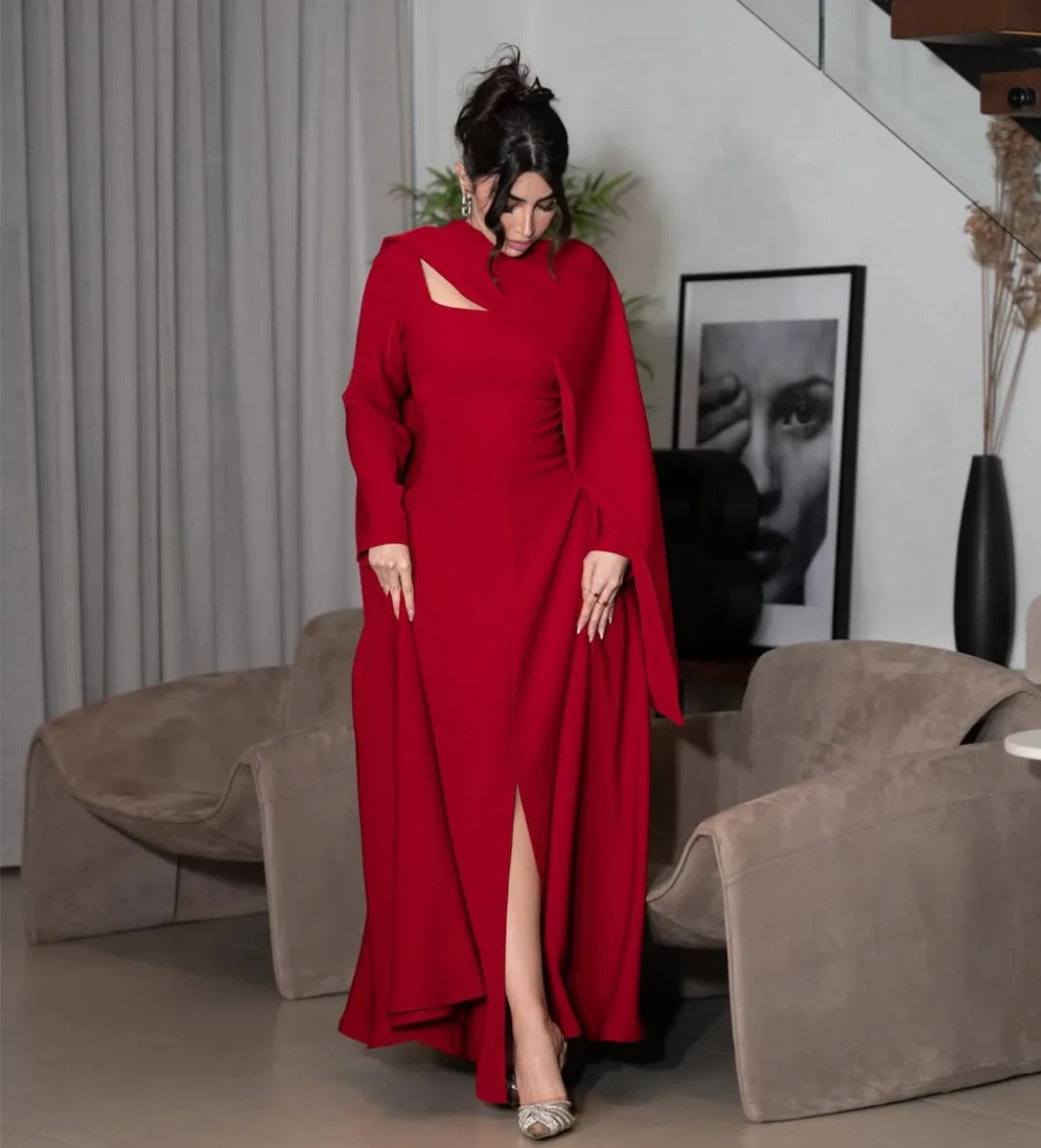 

Короткие красные вечерние платья по индивидуальному заказу с разрезом «Русалка» с квадратным вырезом информацион 많은 Платья для выпускного вечера из крепа на молнии длиной до щиколотки для женщин