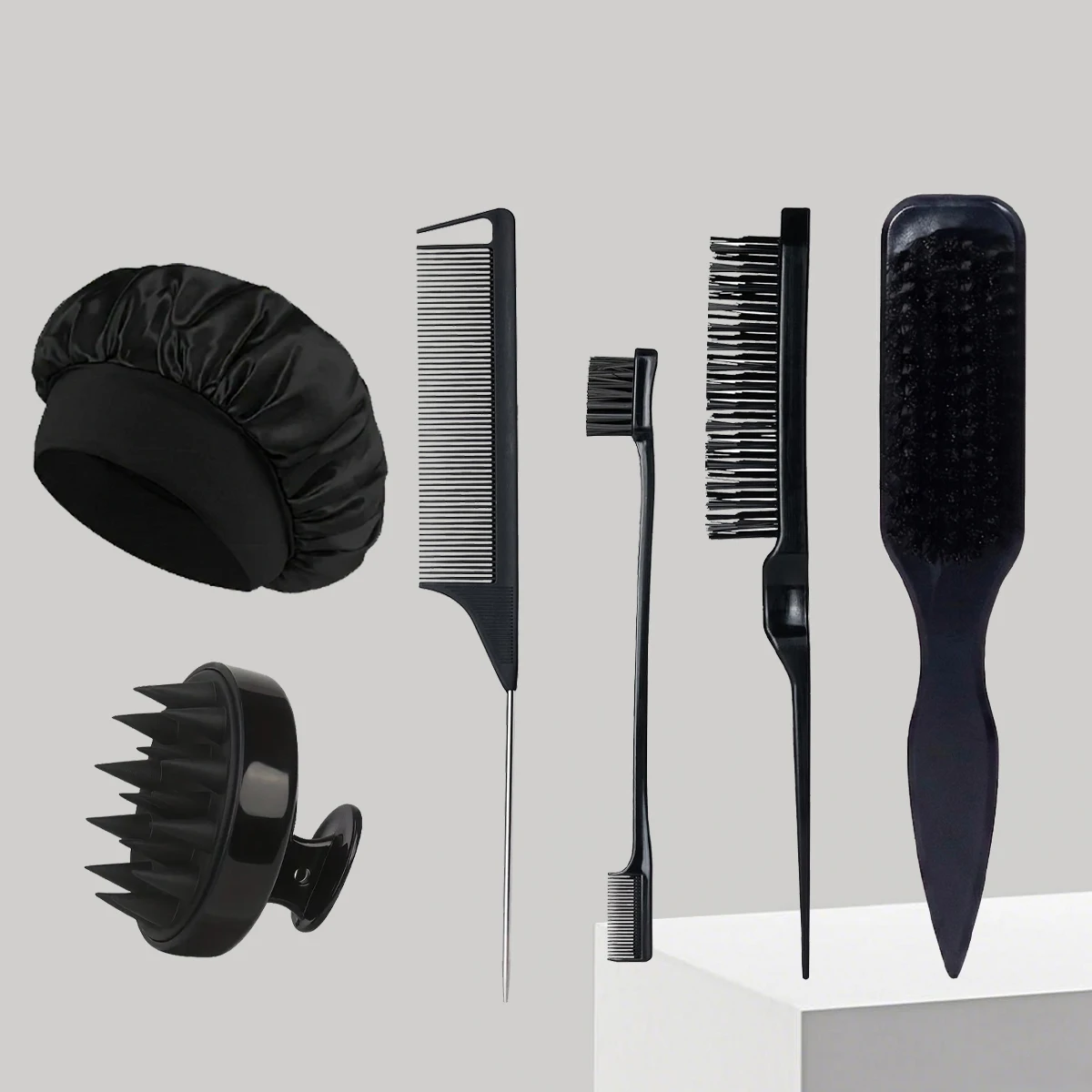 6pcs hair styling tool set - scalp massage shampoo brush, beauty satin hair cap, hair salon tools, special for real hair wigs view 3