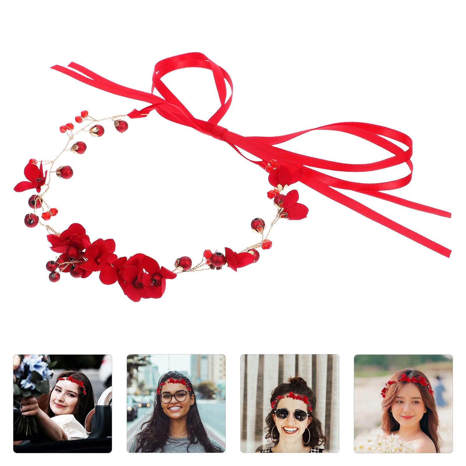 

Red Flower Headband For Women Wedding Bridal Hair Band Bride Headpiece Party Prom Decoration Hair Accessories