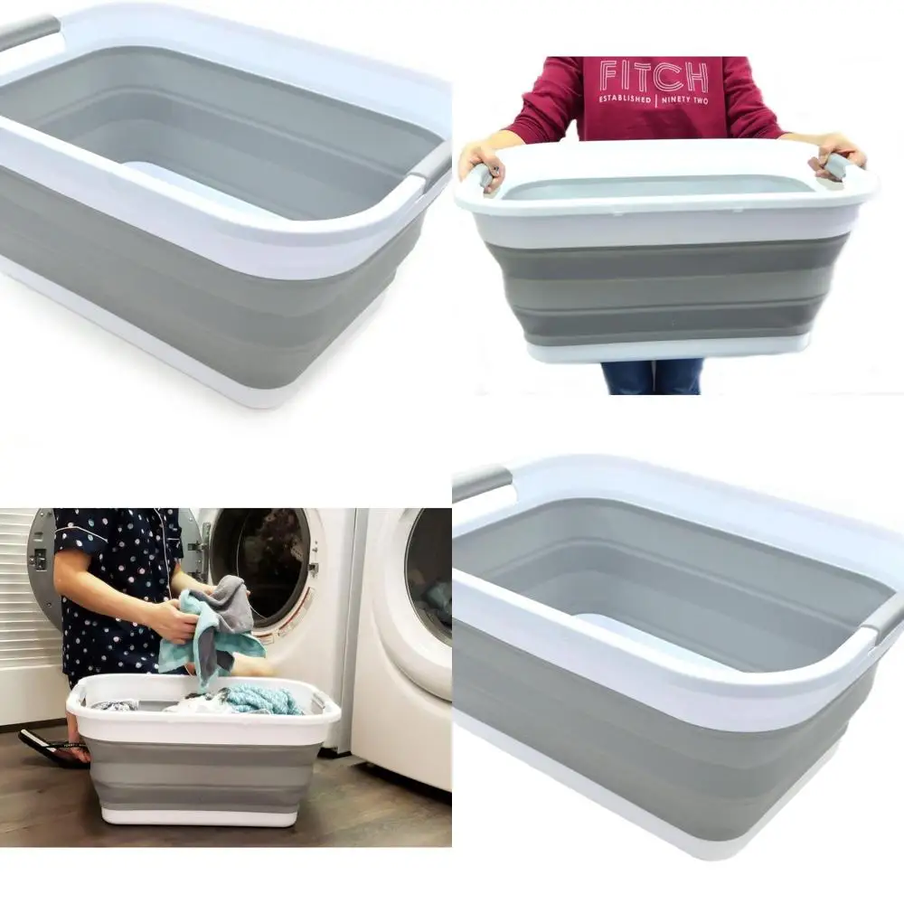 

Portable Foldable Laundry Basket - 41L Storage Organizer with 32L Water Capacity, Grey Rectangular Tub