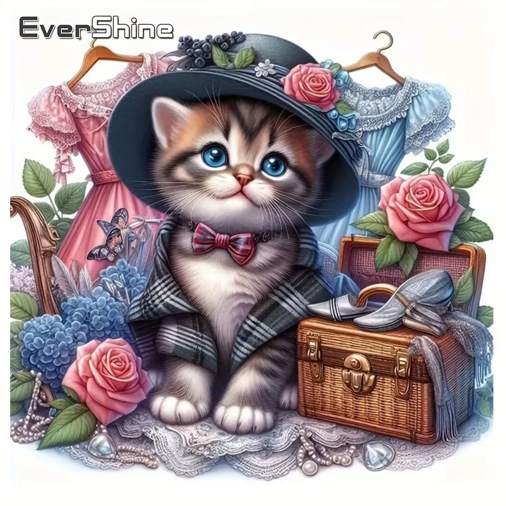 EverShine DIY Diamantmalerei Katze Tier Stickerei Blume Vollquadrat Runddiamant Mosaik-Set Heim Wohnzimmer Kunsthandwerk