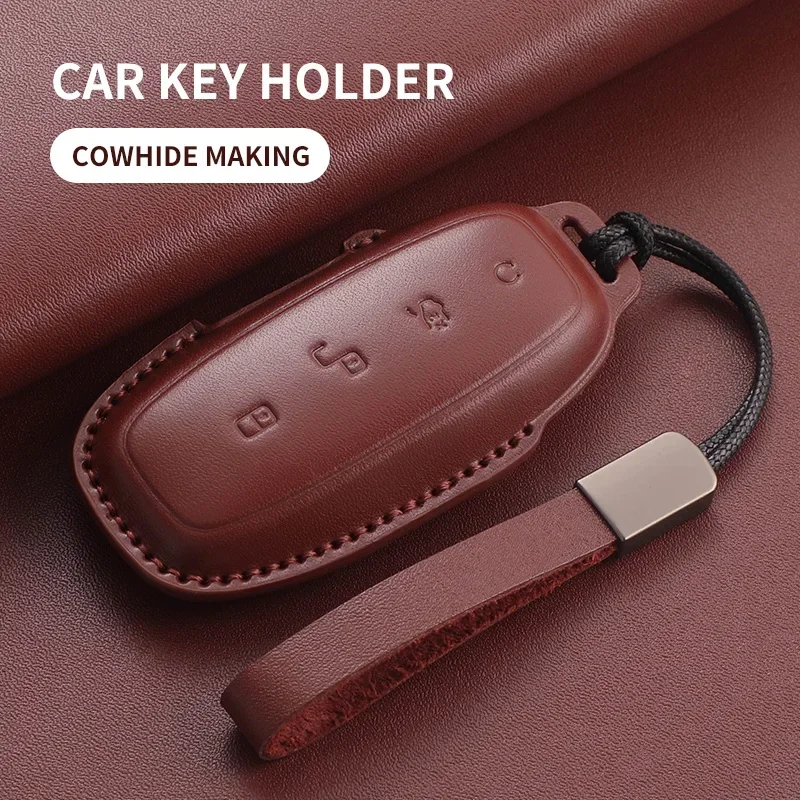 

Leather Car Key Case Cover For BYD DENZA D9 2022 For Denza D9 DM-i 2022 2023 Auto Key Fob Shell Car Styling Keychain Accessory