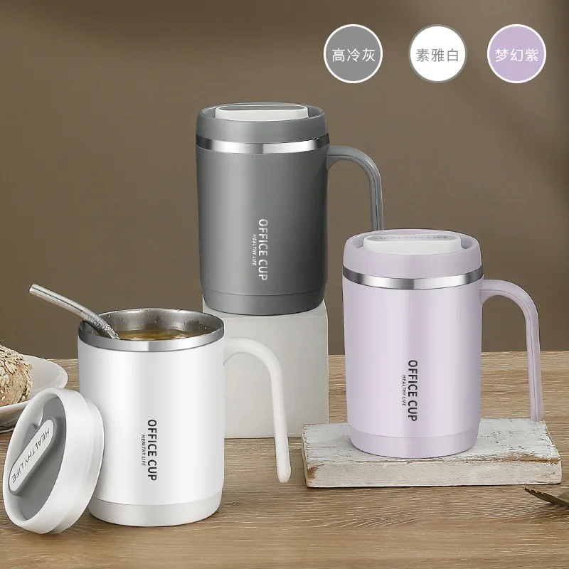 

Creative 304 Stainless Liner Mug Double-layer Insulated Drinking Cup Portable Office Large Capacity Covered Milk Coffee Cup