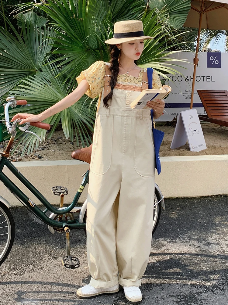 

Beige Workwear Overalls Women's Summer New Design Versatile Anti-Aging Small Size One-Piece Pants High Waist Long Pants