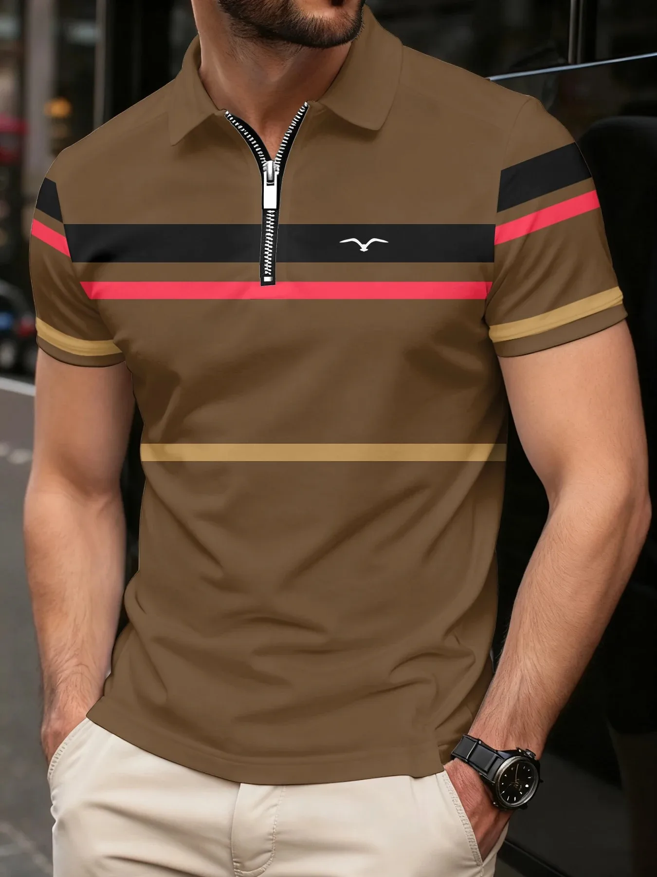 Polo de Verano 2026 para Hombre con Estampado de Rayas, Transpirable, Ligero, Informal y Moderno, Ropa de Hombre para Exteriores