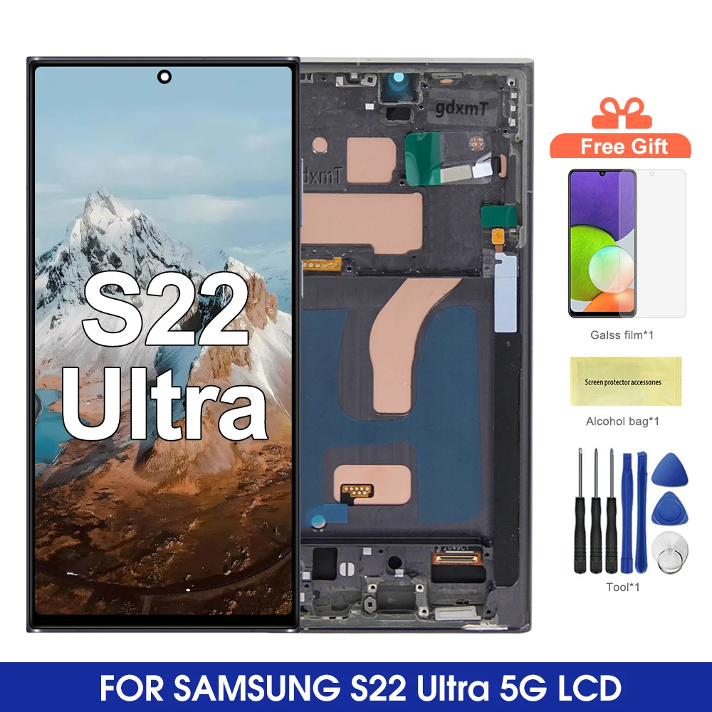 672''-s22-ultra-display-screen-replacement-for-samsung-galaxy-s22-ultra-5g-s908b-s908b-ds-lcd-digital-touch-screen-with-frame