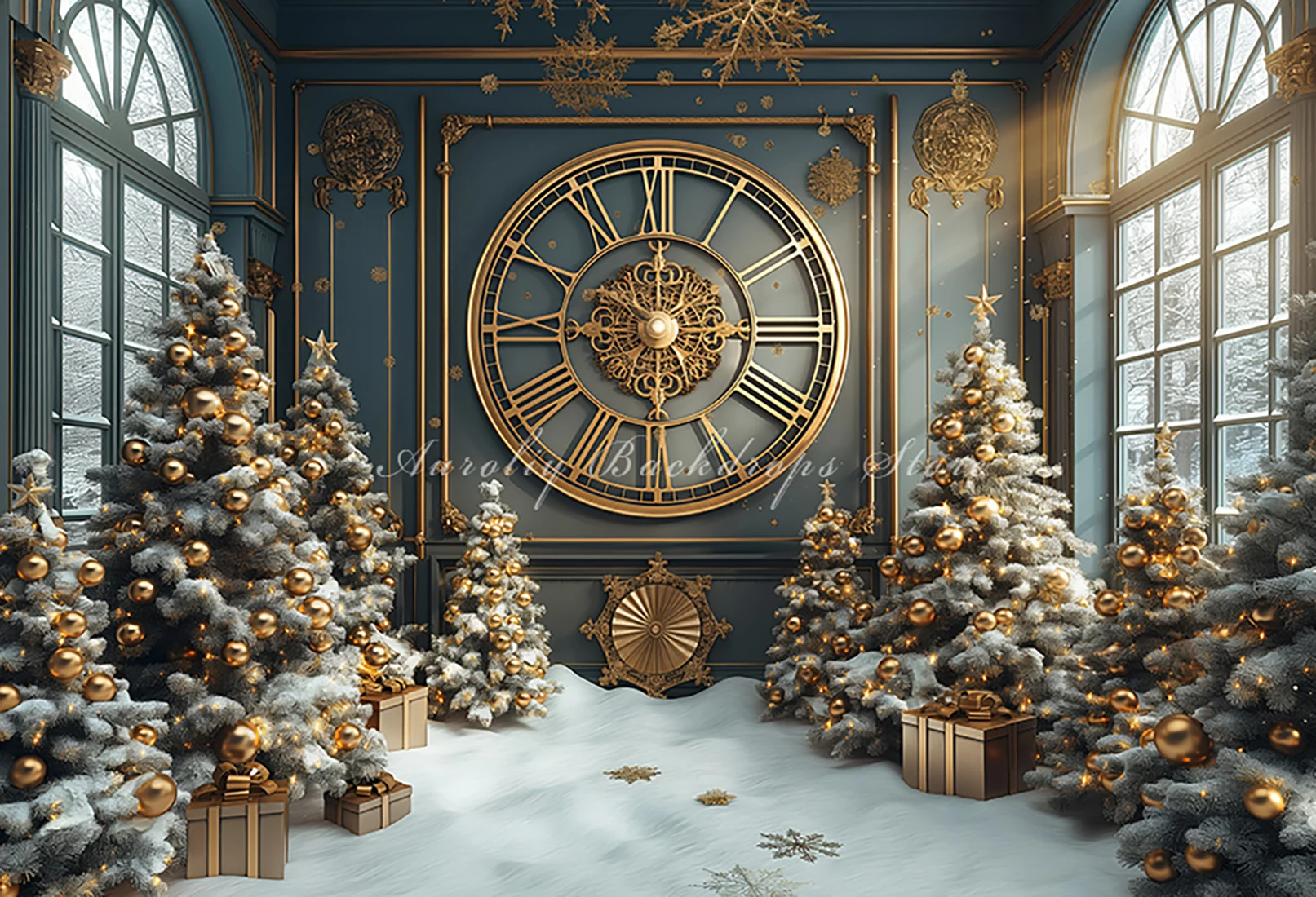 Christmas Clock Backgrounds Kids Adult Photography Props Child Baby Decors Xmas Tree Gift Box Street Snow Scenery Photo Backdrop