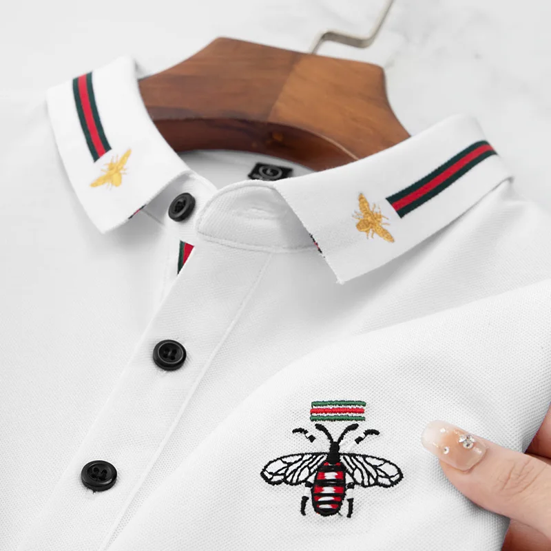 Luxury custom men's short sleeved senior designer Little Bee exquisite embroidery POLO shirt brand cotton breathable T-shirt top image 3