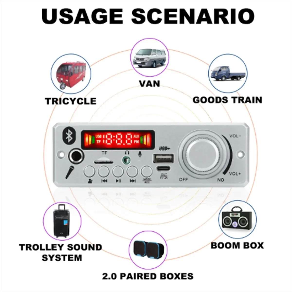 Essential Bluetooth MP3 WAV Decoder Board 80W Amplifier Handsfree Car Audio Microphone USB TF FM Radio Mp3 Player Speaker DC 12V
