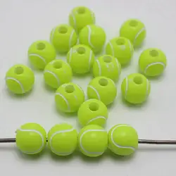100 Florescent Yellow Tennis Ball Pattern Acrylic Round Beads 12mm