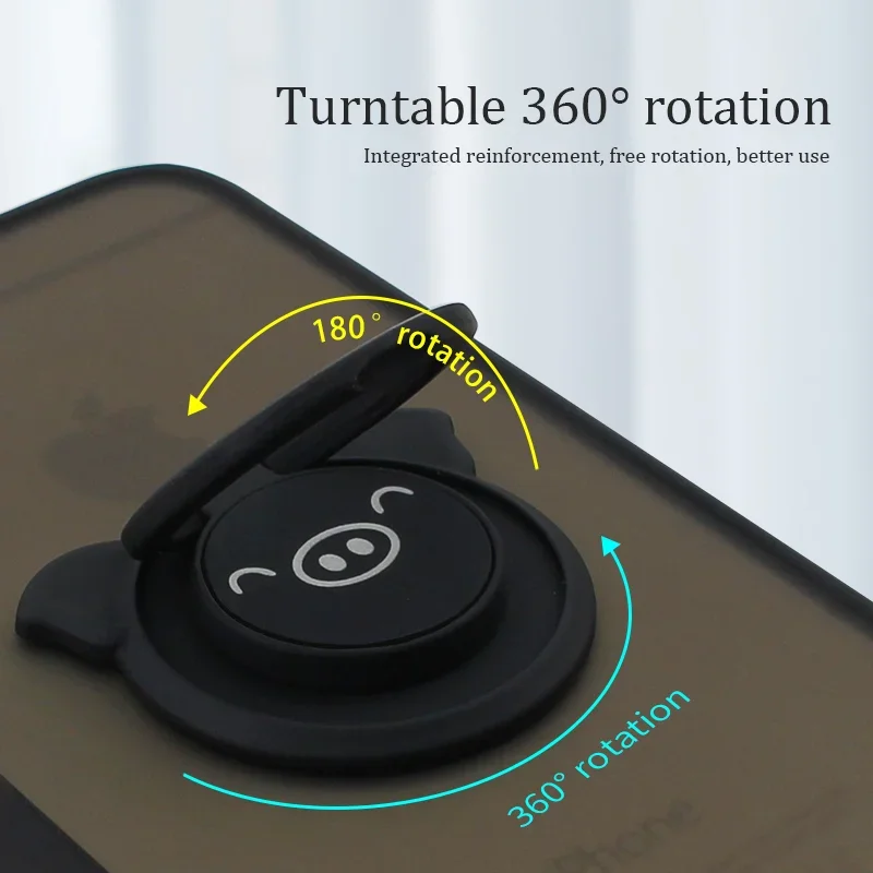 การ์ตูนหมูกลมผู้ถือโทรศัพท์มือถือสมาร์ทโฟนหมุนแหวนนิ้วขาตั้งสากลสติกเกอร์ด้านหลังหัวเข็มขัดสำหรับหัวเว่ย เสี่ยวมี่