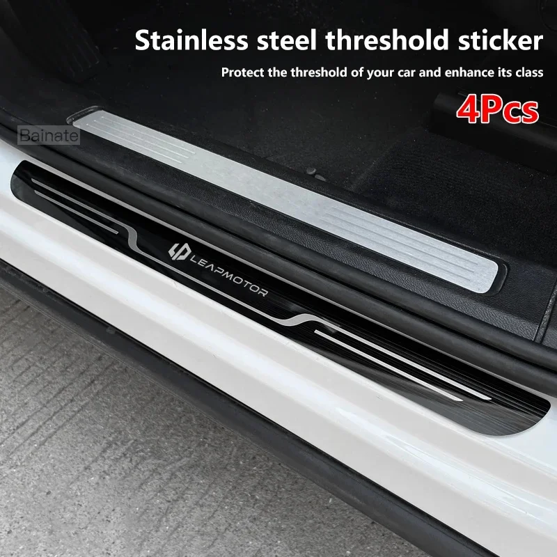 Car Stainless Steel Door Sill Scuff Plate Fit For Leapmotor C10 C11 C16 B01 B10 C01, Carbon Fiber Threshold Protective Sticker