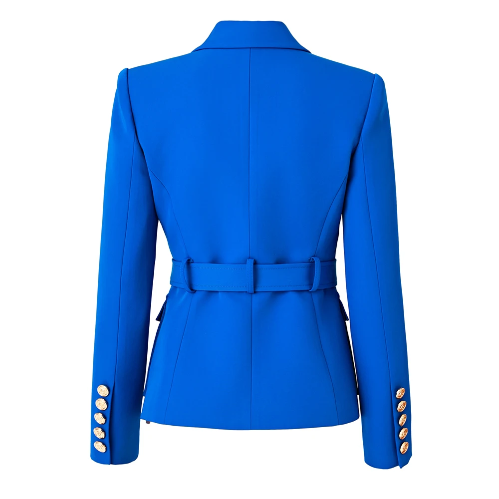 High Qualtiy Classic Women Royal Blue Belt Slim Jacket Workwear Formal Design Fashion Jacket