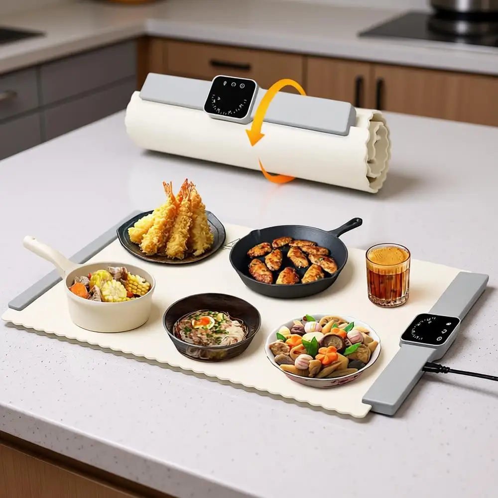 

Электрическая портативная силиконовая грелка-поднос, складной нагревательный поднос, 5 уровней нагрева, 24x15.7 (белый)