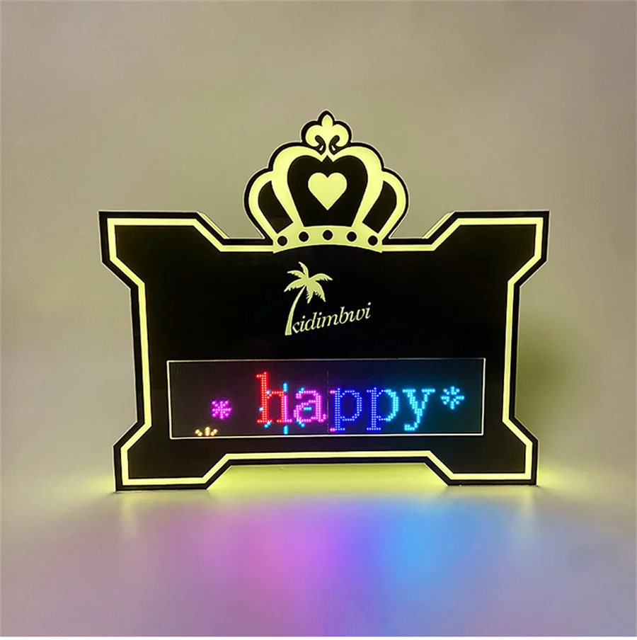 Rechargeable Digital LED Crown Shape Programmable Message Board LED Luminous Service Letter Message Sign for Night Club Decor