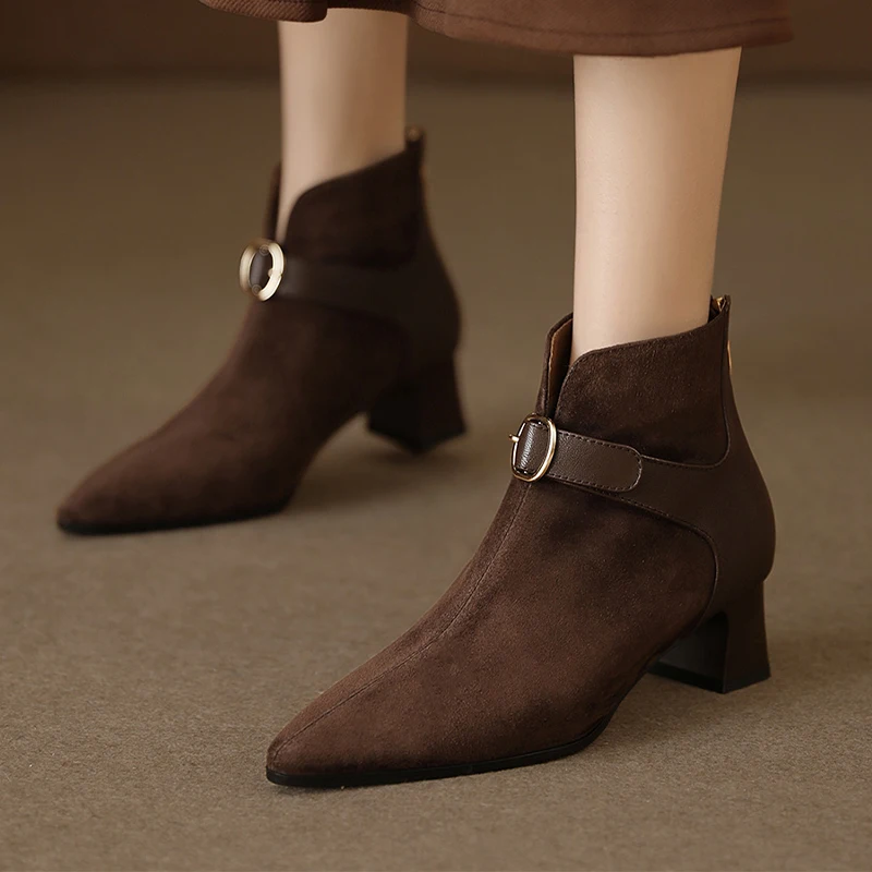 

Pointed Toe Women's Ankle Boots High Heels Fashion Luxury Shoes Chunky Designer Dress Winter Boots 2025 New Femme Chelsea Botas