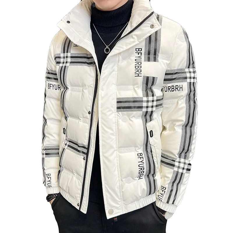 Men Short Down Jacket Winter New Lapel Thickened Trend Print Light Casual Fashion Brand Warm Windproof  Coats Man