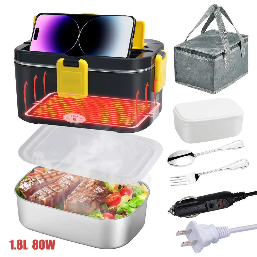 Lunch Box elettrico 80W riscaldatore per alimenti 4 in 1 12V/24V/110V 1.8L grande capacità per auto/camion/casa/ufficio con borsa per il trasporto e