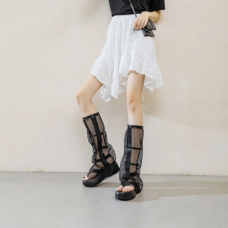 

Брюки-сапоги, весна-лето 2021, новые женские классные ботинки с дышащей сеткой и толстой подошвой с полым носком