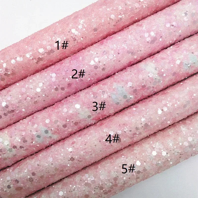 30X134CM Mini Roll Pastel Pink Chunky Glitter Leather Faux Leather Vinly Fabric Felt Backing Craft DIY Bows Earrings W723