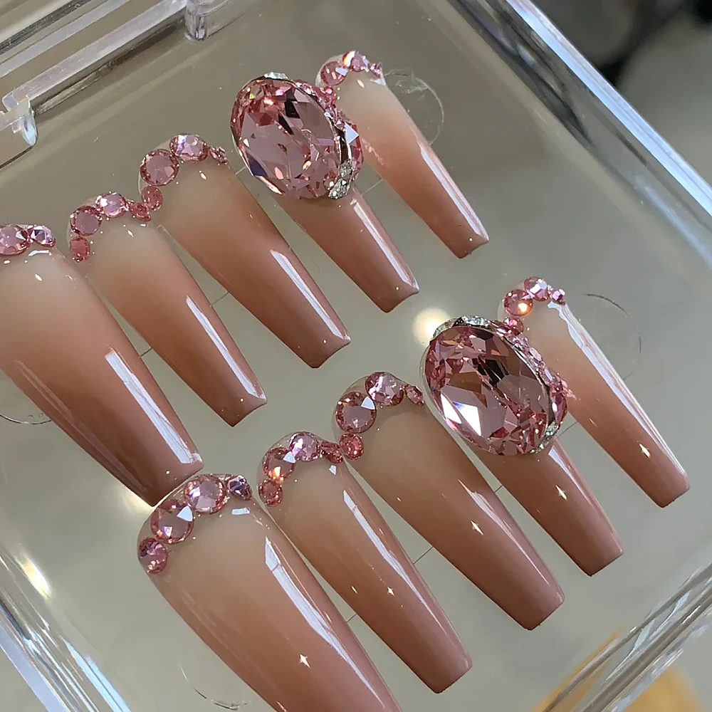 12個 K9 大きめガラス ダイヤモンド ネイルアート ジュエリー チャーム 3D ピンク クリスタル ポインテッドボトム ラインストーン オーバル ジェム スパークリング ネイルデコレーション
