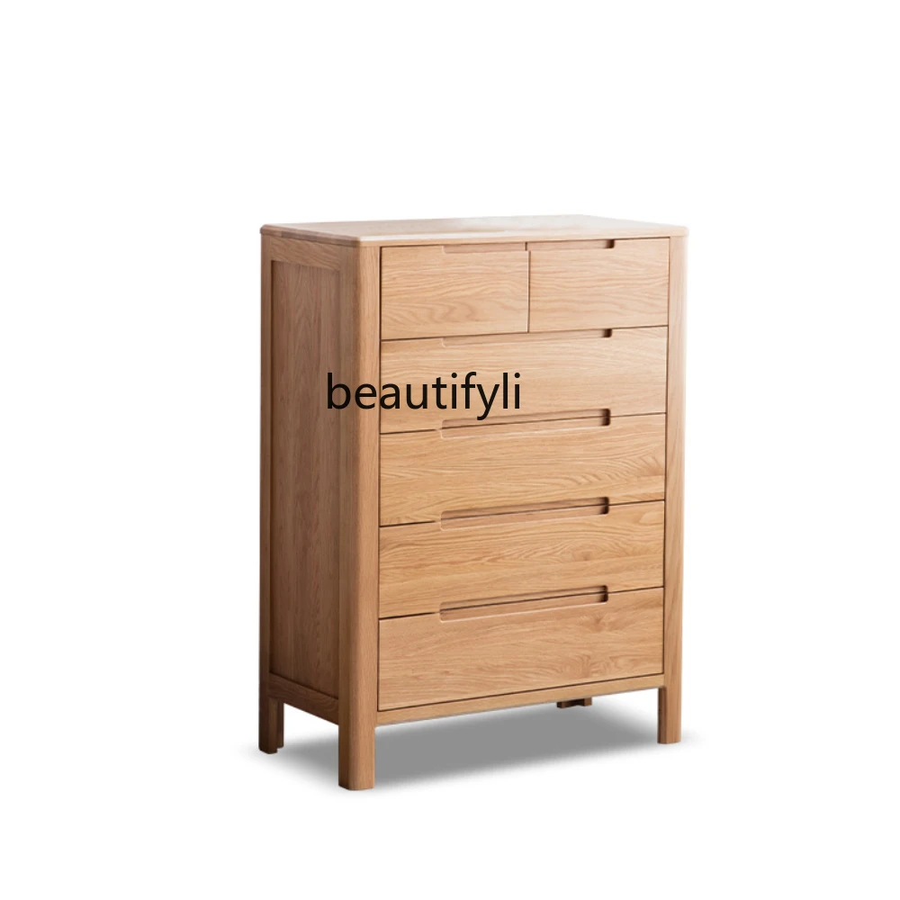 

Solid Wood Chest of Six Drawers Oak Locker Simple Nordic Light Luxury Five-Bucket Cabinet