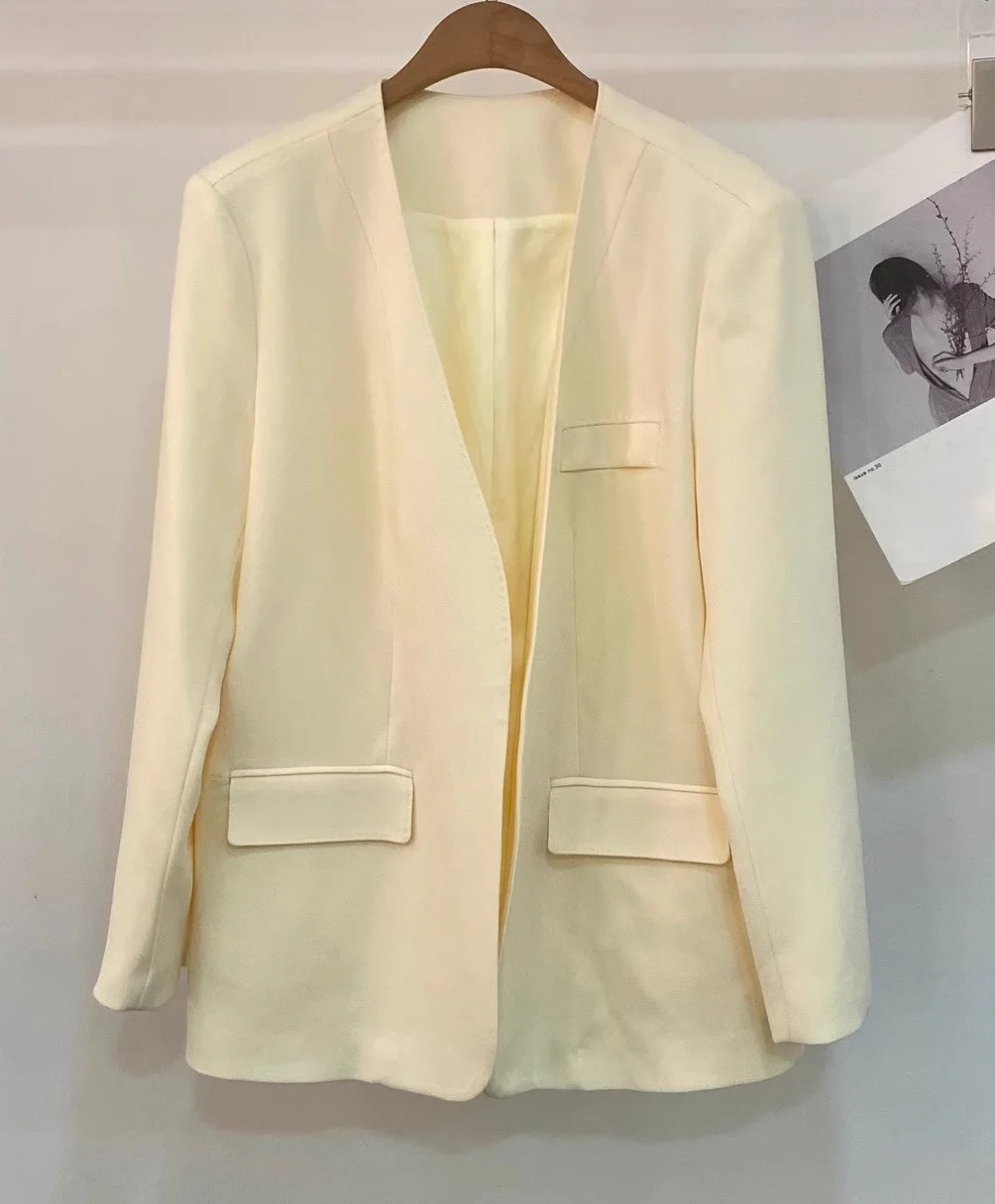 

Newest Fashion Blazer Coats High Quality Wool Blend Women Pocket Patchwork Long Sleeve Apricot Black Woolen Coat Outerwear Femme