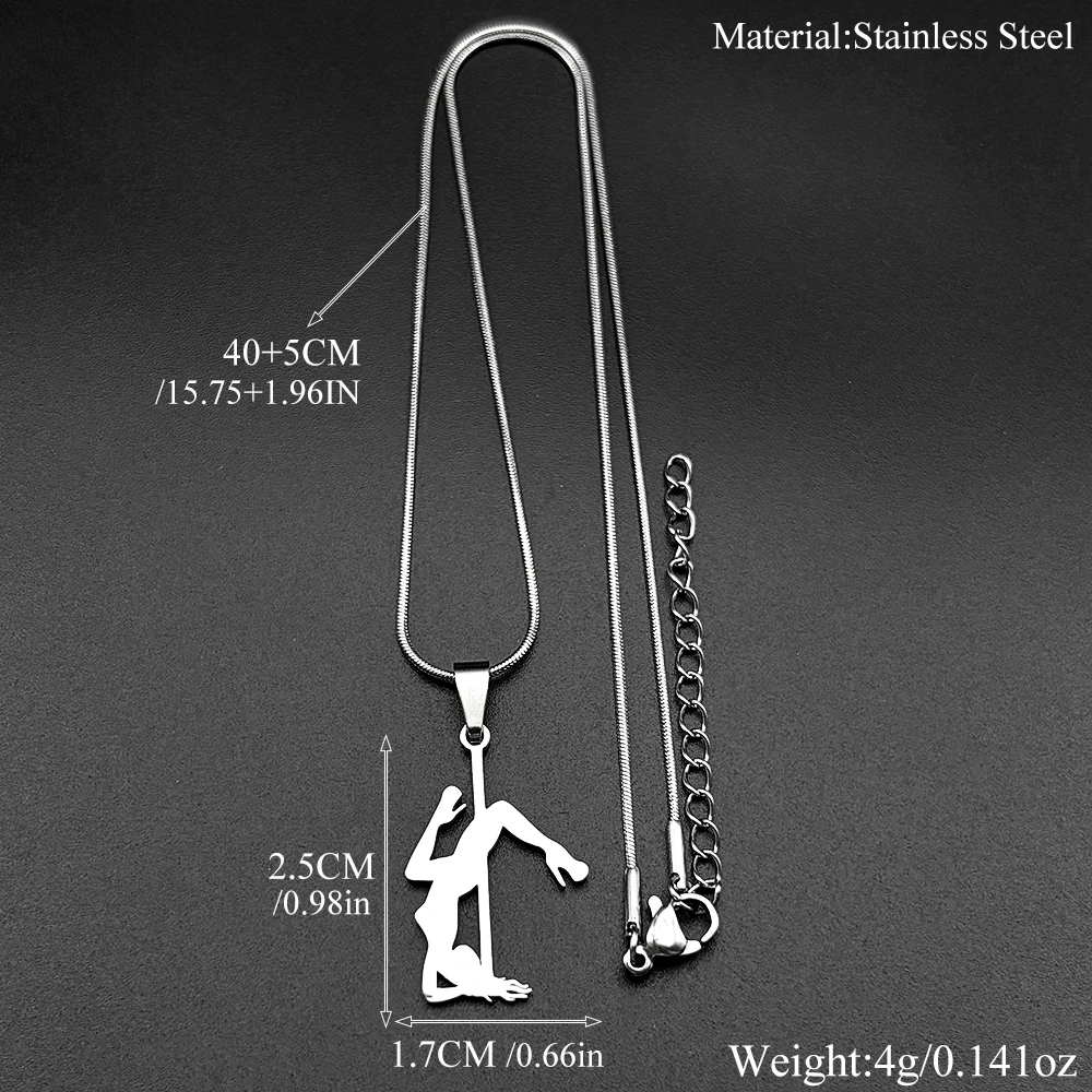 Pole Dance Figur Mädchen Kette für Frauen Männer Edelstahl Goldfarben Kunst Musikalisch Trendy Sport Anhänger Halskette Schmuck Geschenke – Detail 3