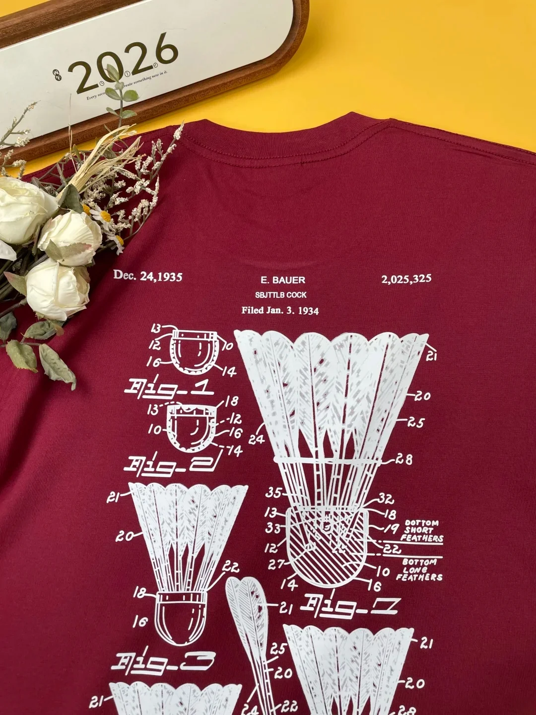 Unisex Cotton T-Shirt Badminton Print Short Sleeve Breathable Casual Loose Fit Youthful Summer Fashion round Neck Tee for Cou...
