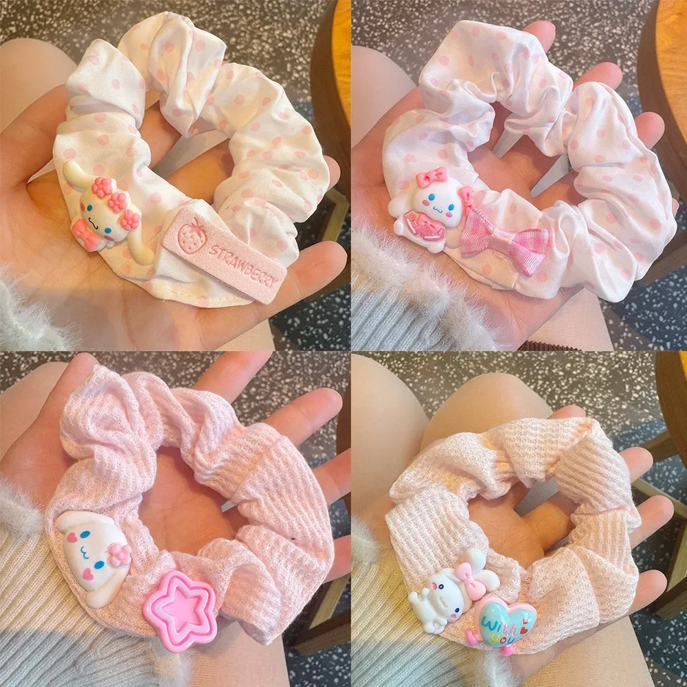 Sanurgente-Bandeau élastique rose dessin animé Cinnamoroll pour filles, queue de cheval haute, accessoires pour cheveux Kawaii, cadeau de festivals, 4 pièces/ensemble