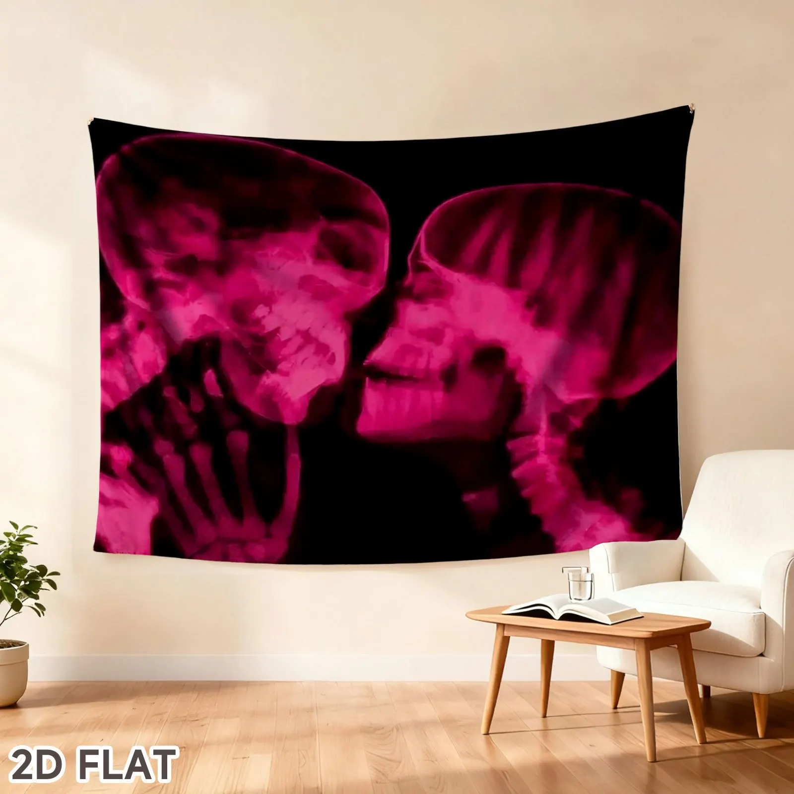 1‑Piece Gothic Skull Tapestry Wall Decor‑Horizontal Gothic Couple Kissing Backdrop, Suitable for Dorm Room Decoration and Themed Parties. Comes with a Free Installation Kit, Peel‑and‑Stick for Unique Gothic‑Style Display