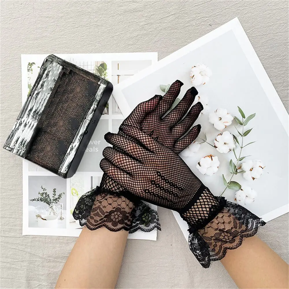 Accessorio per festa serale Guida a prova di raggi UV Matrimonio Scava fuori Guanti a rete Guanti in pizzo Guanti da sposa Guanti a dita intere