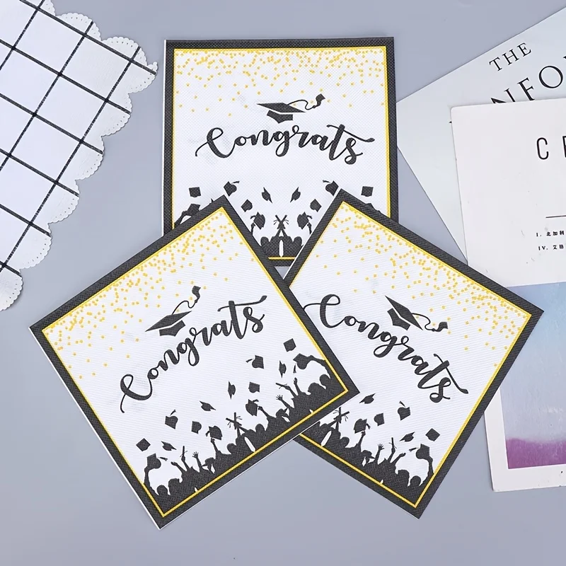 Square Paper Napkins for Graduation Party, Disposable Tableware for Anniversary & General Celebrations, Festive Tissues