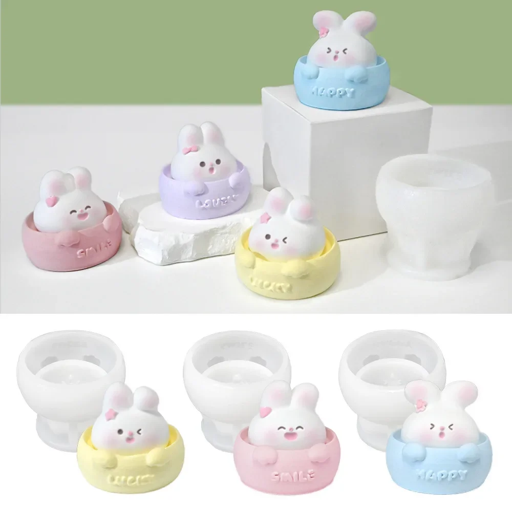 Cute Cup Bunny Candle Silicone Mold for Candles Resin Soap Mold DIY Jewelry Concrete Cement Jesmonite Candle Vessel Craft Molds