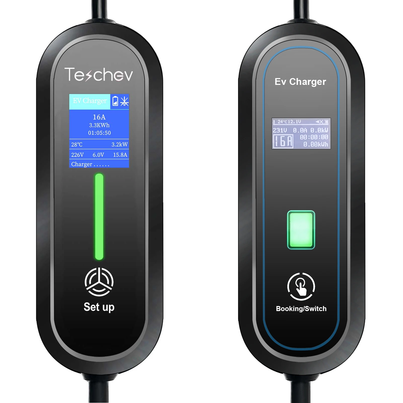 Carregador portátil EV Teschev 220V Type1 16A Cabo de carregamento GBT Wallbox EVSE Type2 Estações de carregamento para veículos elétricos