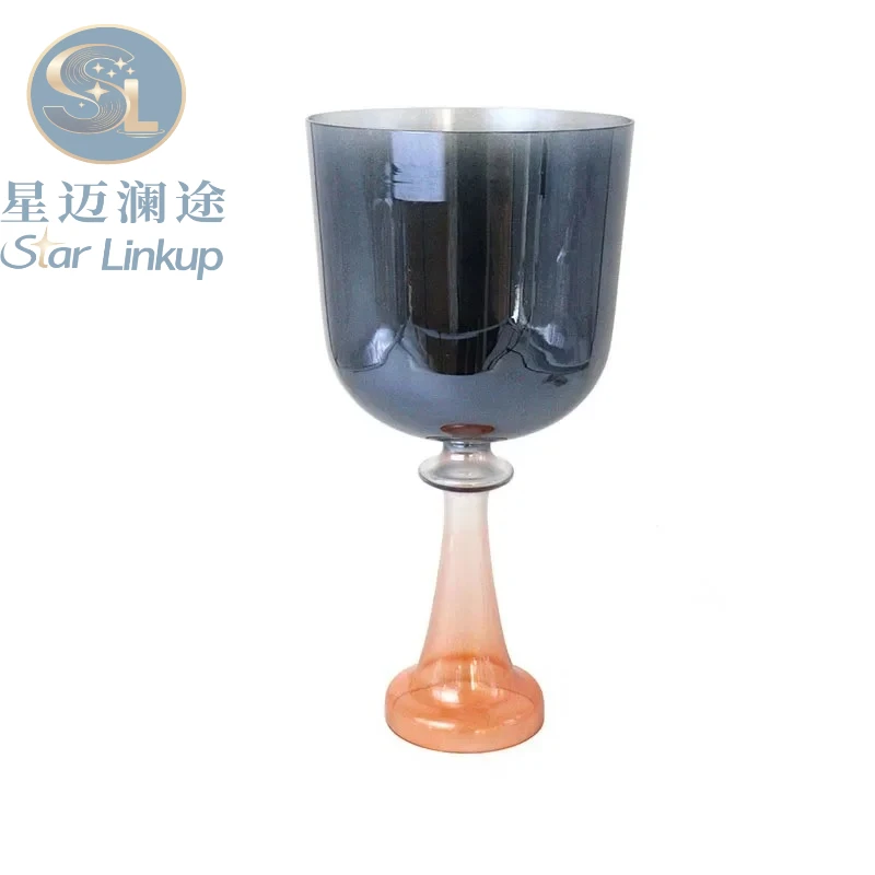 Star Linkup Black Orange Gradient Handheld Quartz Crystal Singing Chalice, Vibrational Sound Healing Percussion Instrument for Yoga Practice Mindfulness Meditation Chakra Balancing Stress Relief Aura Cleansing Spiritual Sound Bath