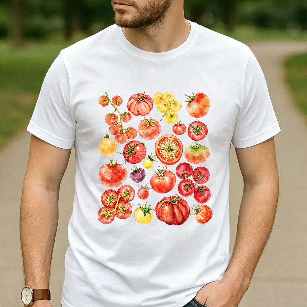 Garden Lover Tomato Graphic T Shirt Multi Color Heirloom Cherry Tomato Vine Print Unisex Cotton Farm Vegetable Casual Tee