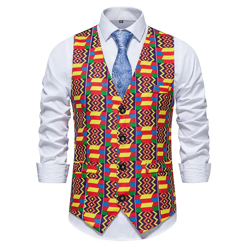 

African Dahiki Print Vest Men Slim Fit Sleeveless Vest Waistcoat Men Hip Hop Streetwear African Clothes Men's Vest