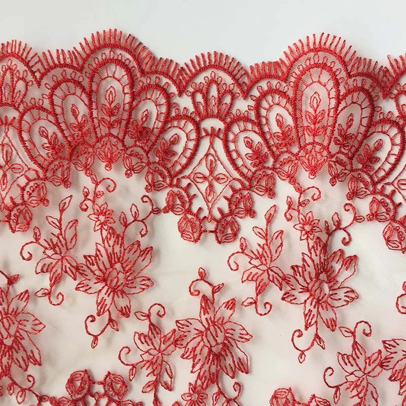 20/26Yards due lati ricamo rosso pizzo lucido per accessori di abbigliamento vestito cucito Applique Costume tessuti di pizzo