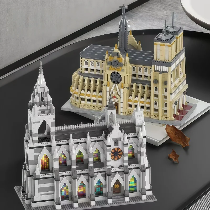 

City Landmark Architecture Building Blocks, DIY Assembly Cathedral Model, Creative Desktop Decor Gift